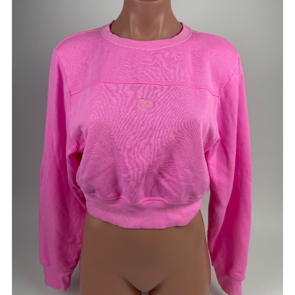 Victoria's Secret PINK Long Sleeve Fleece Cropped Pink Sweatshirt  Size S - Picture 1 of 9